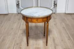 French Louis XVI Style Walnut Bouillotte Table with Marble Top and Brass Gallery - 3660264