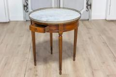 French Louis XVI Style Walnut Bouillotte Table with Marble Top and Brass Gallery - 3660267