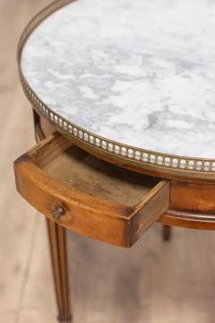 French Louis XVI Style Walnut Bouillotte Table with Marble Top and Brass Gallery - 3660270