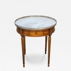 French Louis XVI Style Walnut Bouillotte Table with Marble Top and Brass Gallery - 3664251