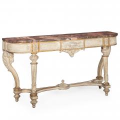 French Louis XVI Style White Painted Parcel Gilt Violet Marble Console Tabl - 4500602