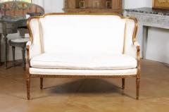 French Louis XVI Style Wingback Settee with Original Gilding and New Fabric - 3426912