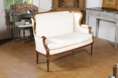 French Louis XVI Style Wingback Settee with Original Gilding and New Fabric - 3426914