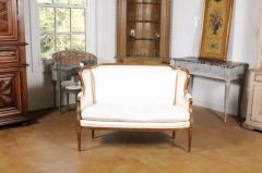 French Louis XVI Style Wingback Settee with Original Gilding and New Fabric - 3426920