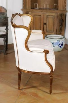 French Louis XVI Style Wingback Settee with Original Gilding and New Fabric - 3426928