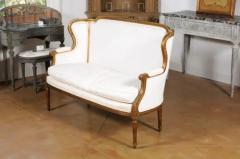 French Louis XVI Style Wingback Settee with Original Gilding and New Fabric - 3427032