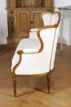 French Louis XVI Style Wingback Settee with Original Gilding and New Fabric - 3427038