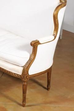 French Louis XVI Style Wingback Settee with Original Gilding and New Fabric - 3427099