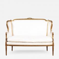 French Louis XVI Style Wingback Settee with Original Gilding and New Fabric - 3435432