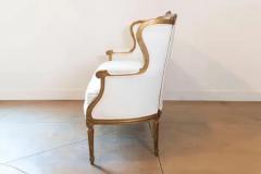 French Louis XVI Style Wingback Settee with Original Gilding and New Fabric - 4096778