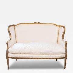 French Louis XVI Style Wingback Settee with Original Gilding and New Fabric - 4099721