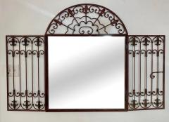 French Louis XVI Style Wrought Iron Two Door Arched Mantel or Wall Mirror - 3260712