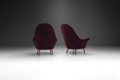 French Lounge Chairs In Aubergine Coloured Velour France ca 1960s - 2634609