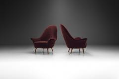 French Lounge Chairs In Aubergine Coloured Velour France ca 1960s - 2634616