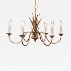 French Maison Charles Inspired Gilt Metal Six Light Chandelier with Foliage - 3719266