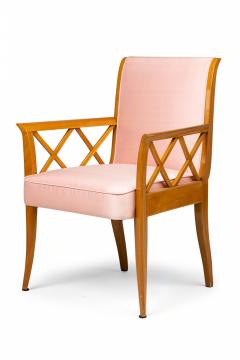 French Maple Lattice Pink Upholstered Arm Chairs 1 - 3169070