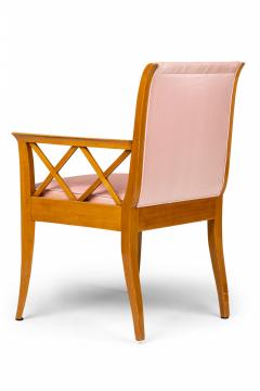 French Maple Lattice Pink Upholstered Arm Chairs 1 - 3169073