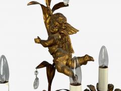 French Marie Therese Style Cherub Wall Sconces Gilt Brass Crystal 1950s - 4692536