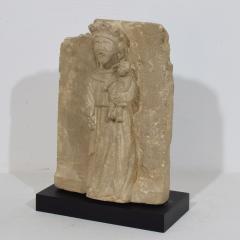French Medieval Carved Stone Panel Depicting A Madonna With Child - 4111926