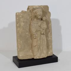 French Medieval Carved Stone Panel Depicting A Madonna With Child - 4111927