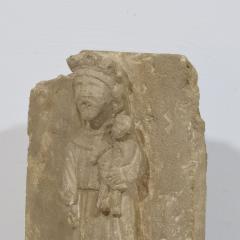 French Medieval Carved Stone Panel Depicting A Madonna With Child - 4111928