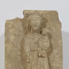 French Medieval Carved Stone Panel Depicting A Madonna With Child - 4111929