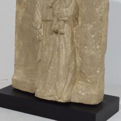 French Medieval Carved Stone Panel Depicting A Madonna With Child - 4111930