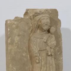 French Medieval Carved Stone Panel Depicting A Madonna With Child - 4111932