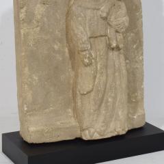 French Medieval Carved Stone Panel Depicting A Madonna With Child - 4111933