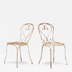 French Metal Strapwork Bistro Chairs Pair Mid 20th C  - 3949032