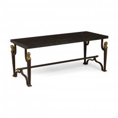 French Mid Century 1940s Bagues Patinated and Gilt Wrought Iron and Marble Cof - 4645329