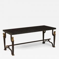 French Mid Century 1940s Bagues Patinated and Gilt Wrought Iron and Marble Cof - 4645337