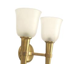 French Mid Century Brass and Frosted Glass Torch Wall Sconces - 4653346