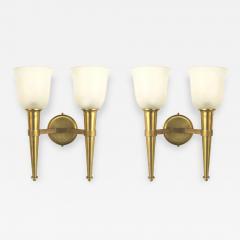 French Mid Century Brass and Frosted Glass Torch Wall Sconces - 4708402