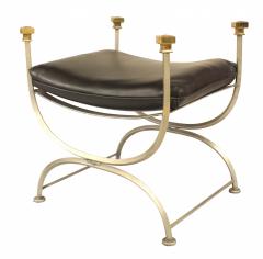 French Mid Century Campaign Style Black Leather Ottoman - 4668469