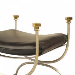 French Mid Century Campaign Style Black Leather Ottoman - 4668472