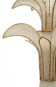 French Mid Century Crystal and Gilt Metal Palm Chandelier - 4626275