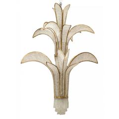 French Mid Century Crystal and Gilt Metal Palm Chandelier - 4628021