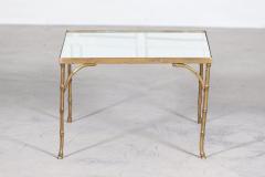 French Mid Century Gilt Bronze Faux Bamboo Mirror Top Side Table - 2708316