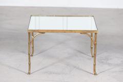 French Mid Century Gilt Bronze Faux Bamboo Mirror Top Side Table - 2708319
