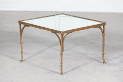 French Mid Century Gilt Bronze Faux Bamboo Mirror Top Side Table - 2708321