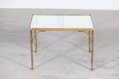 French Mid Century Gilt Bronze Faux Bamboo Mirror Top Side Table - 2708322