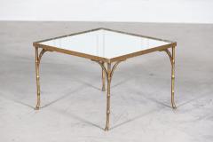 French Mid Century Gilt Bronze Faux Bamboo Mirror Top Side Table - 2708323