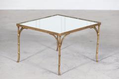 French Mid Century Gilt Bronze Faux Bamboo Mirror Top Side Table - 2708324