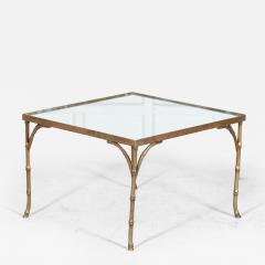 French Mid Century Gilt Bronze Faux Bamboo Mirror Top Side Table - 2710343