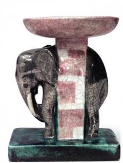 French Mid Century Glazed Porcelain Elephant Compote - 4658423