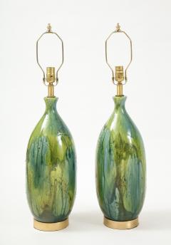 French Mid Century Green Blue Ceramic Lamps - 1502591