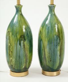 French Mid Century Green Blue Ceramic Lamps - 1502600