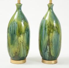 French Mid Century Green Blue Ceramic Lamps - 1502601