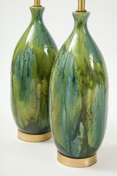 French Mid Century Green Blue Ceramic Lamps - 1502603